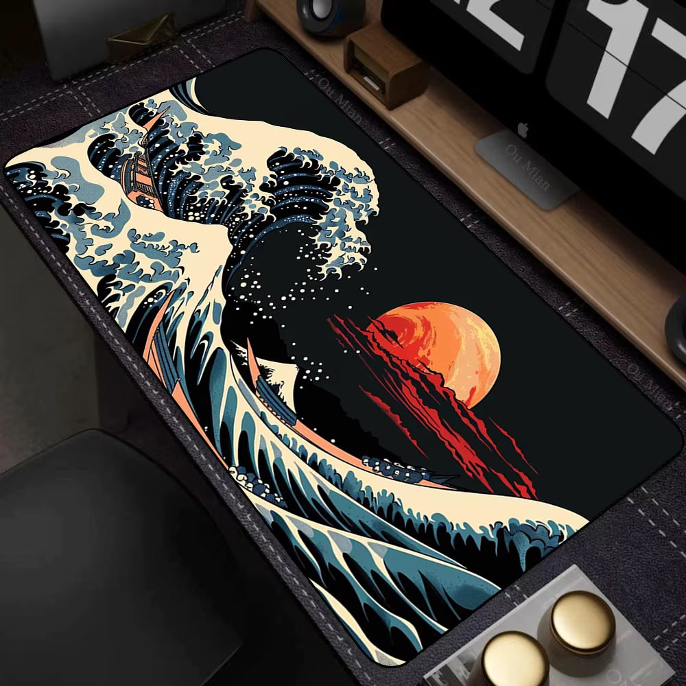 Large Computer Art Mouse Pad Japan the Great Wave of Kanagawa Gaming Non-Slip Mousepad Computer Gamer Lockrand Desk Mat XXL