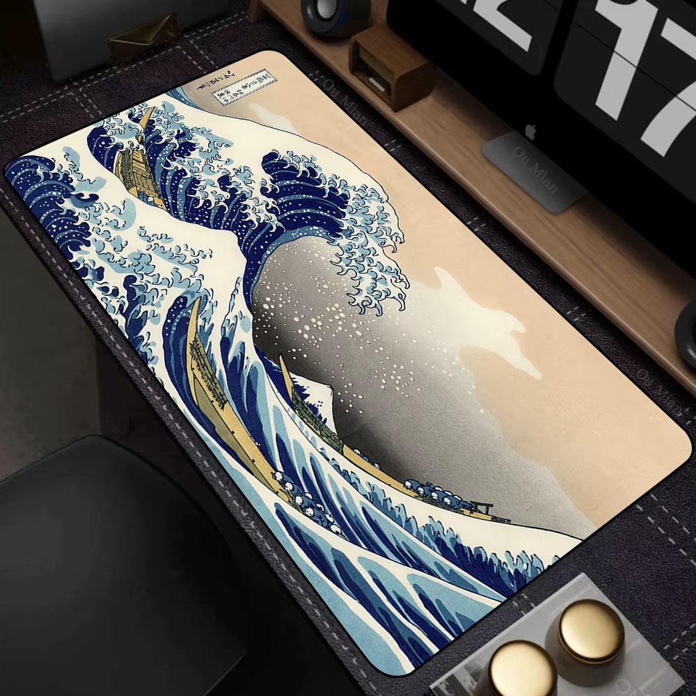 Large Computer Art Mouse Pad Japan the Great Wave of Kanagawa Gaming Non-Slip Mousepad Computer Gamer Lockrand Desk Mat XXL
